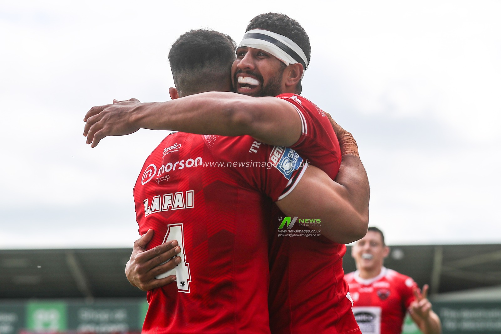 Nene Macdonald of Salford Red Devils celebrates his try to make it 14-0 during the Betfred Super League Round 13 match Salford Red Devils vs London Broncos at Salford Community Stadium, Eccles, United Kingdom, 2nd June 2024

(Photo by Gareth Evans/News Images)
