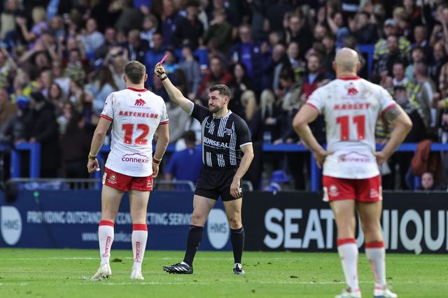 Peta Hiku of Hull KR is sent off (not pictured) after receiving a red card during the Betfred Super League Play-off Eliminator round match Warrington Wolves vs Hull KR at The Halliwell Jones Stadium, Warrington, United Kingdom on 19 September 2026

(Photo by Mark Cosgrove/News Images)