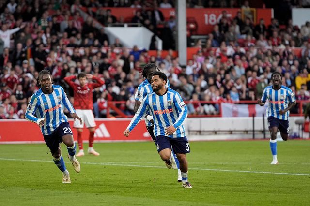 Jay Dasilva of Coventry City celebrates his goal to make it  0-1 during the Premier League match Nottingham Forest vs Coventry City at City Ground, Nottingham, United Kingdom on 19 September 2026

(Photo by Maynard Manyowa/News Images)