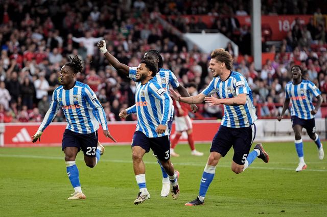 Jay Dasilva of Coventry City celebrates his goal to make it  0-1 during the Premier League match Nottingham Forest vs Coventry City at City Ground, Nottingham, United Kingdom on 19 September 2026

(Photo by Maynard Manyowa/News Images)
