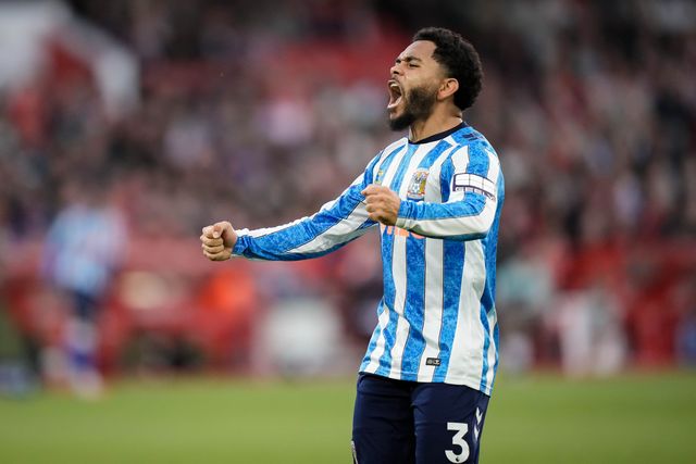 Jay Dasilva of Coventry City celebrates his goal to make it  0-1 during the Premier League match Nottingham Forest vs Coventry City at City Ground, Nottingham, United Kingdom on 19 September 2026

(Photo by Maynard Manyowa/News Images)