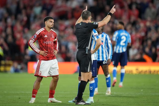 Referee Jarred Gillett disallows Igor Jesus of Nottingham Forest goal after referral from Video assistant referee Paul Howard during the Premier League match Nottingham Forest vs Coventry City at City Ground, Nottingham, United Kingdom on 19 September 2026

(Photo by Maynard Manyowa/News Images)