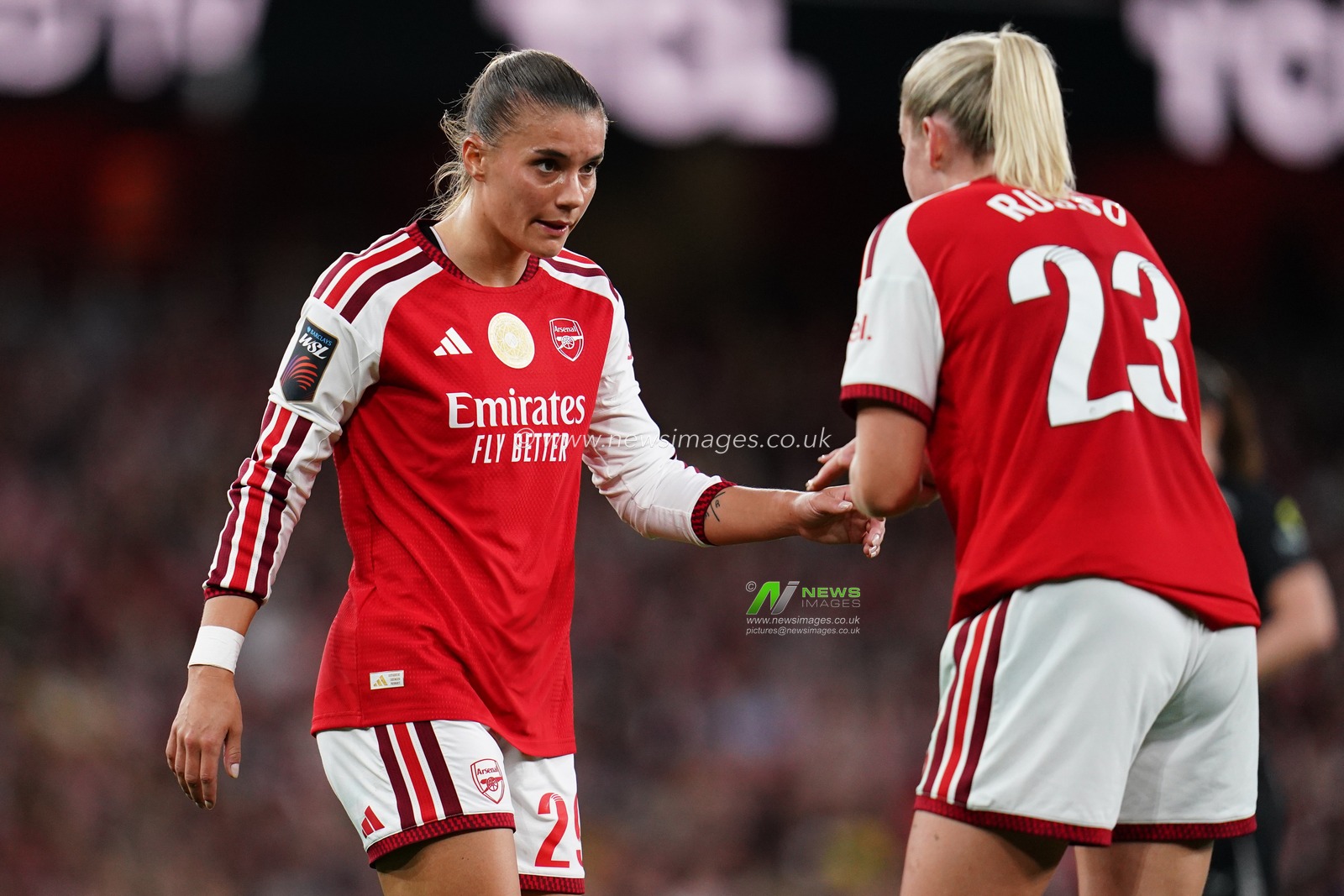 Selina Cerci of Arsenal and Alessia Russo of Arsenal during the Women's Super League match Arsenal vs Manchester United at Emirates, London, United Kingdom on 19 September 2026

(Photo by Harvey Murphy/News Images)