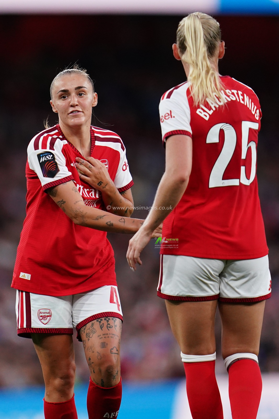 Georgia Stanway of Arsenal and Stina Blackstenius of Arsenal during the Women's Super League match Arsenal vs Manchester United at Emirates, London, United Kingdom on 19 September 2026

(Photo by Harvey Murphy/News Images)