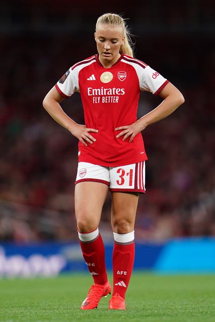 Smilla Holmberg of Arsenal looks down during the Women's Super League match Arsenal vs Manchester United at Emirates, London, United Kingdom on 19 September 2026

(Photo by Harvey Murphy/News Images)