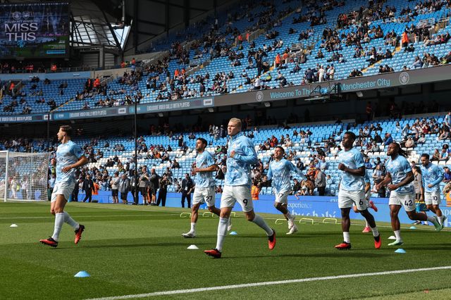 Erling Haaland of Manchester City in the pregame warmup session during the Premier League match Manchester City vs Sunderland at Etihad Stadium, Manchester, United Kingdom on 20 September 2026

(Photo by Mark Cosgrove/News Images)