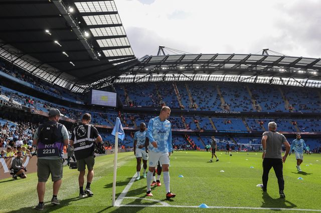 Erling Haaland of Manchester City in the pregame warmup session during the Premier League match Manchester City vs Sunderland at Etihad Stadium, Manchester, United Kingdom on 20 September 2026

(Photo by Mark Cosgrove/News Images)