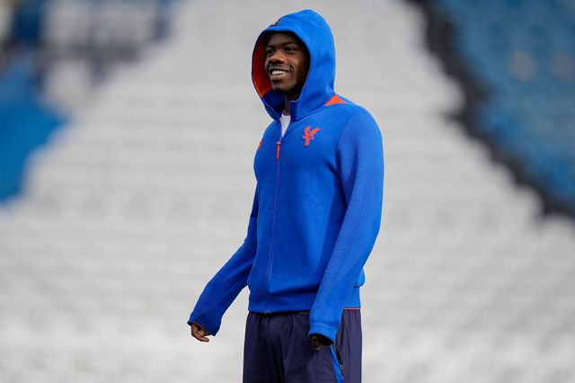 Tyrick Mitchell of Crystal Palace inspects the pitch prior to kick off during the Premier League match Leeds United vs Crystal Palace at Elland Road, Leeds, United Kingdom on 20 September 2026

(Photo by Maynard Manyowa/News Images)