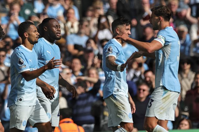 Antoine Semenyo of Manchester City celebrates his goal to make it 4-2 during the Premier League match Manchester City vs Sunderland at Etihad Stadium, Manchester, United Kingdom on 20 September 2026

(Photo by Mark Cosgrove/News Images)