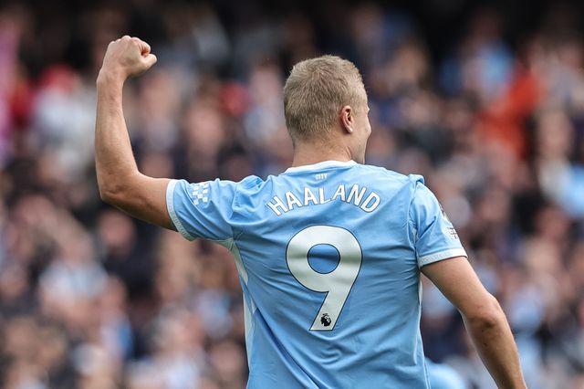 Erling Haaland of Manchester City celebrates his goal to make it 5-3 during the Premier League match Manchester City vs Sunderland at Etihad Stadium, Manchester, United Kingdom on 20 September 2026

(Photo by Mark Cosgrove/News Images)