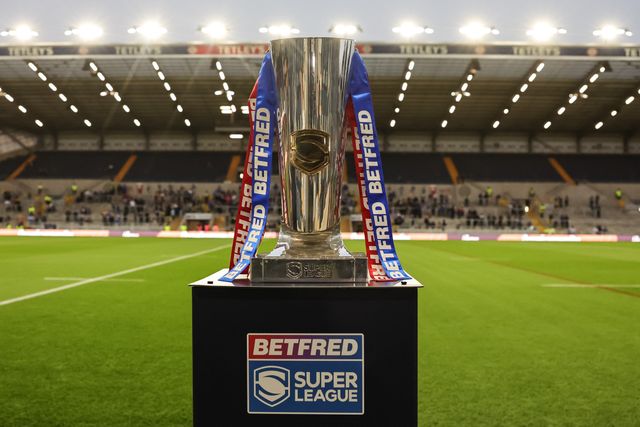 The Betfred Super League Trophy during the Betfred Super League Play-off Semi-Final match Leeds Rhinos vs Warrington Wolves at AMT Headingley Stadium, Leeds, United Kingdom on 25 September 2026

(Photo by Mark Cosgrove/News Images)