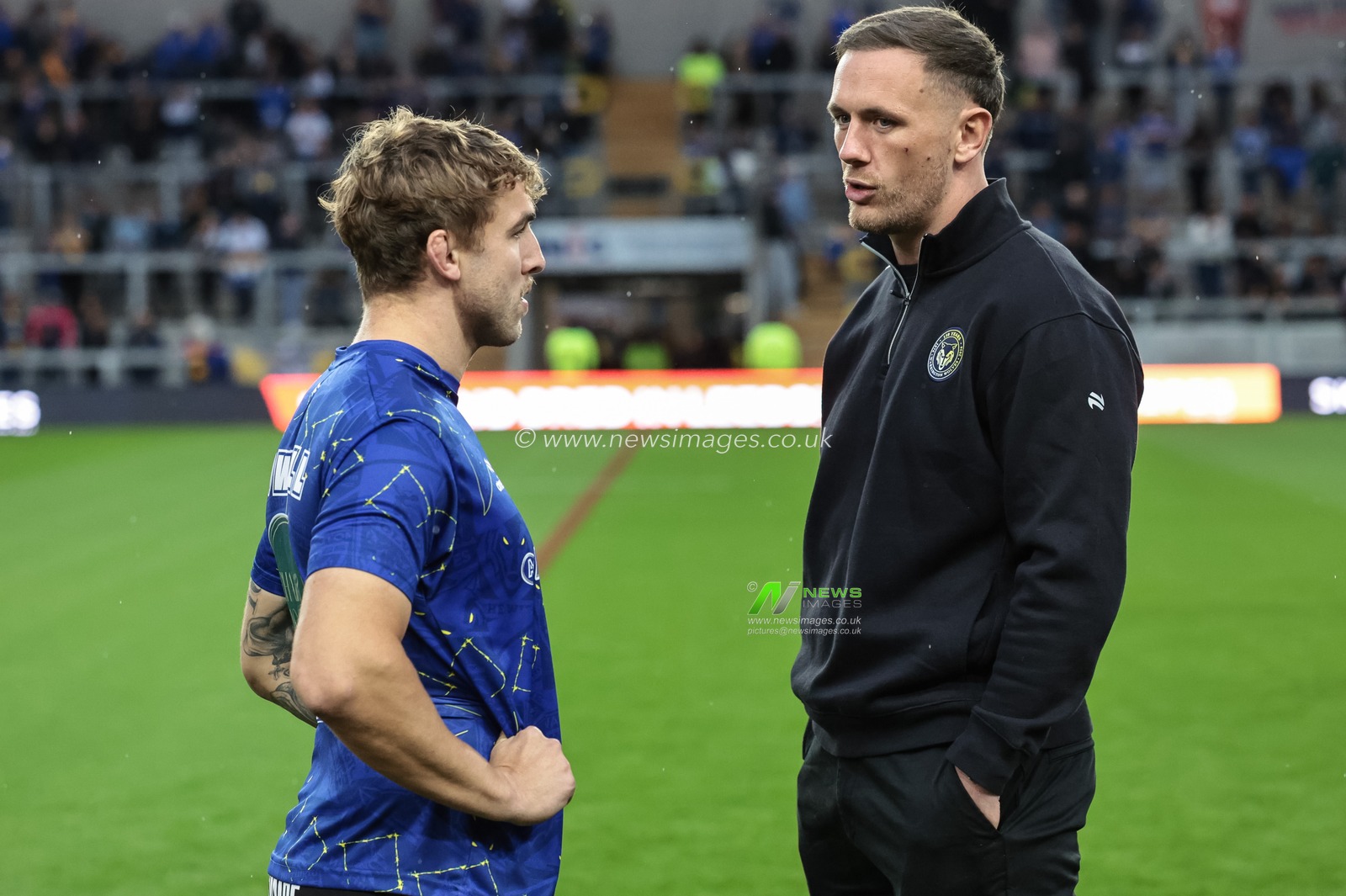 Sam Powell of Warrington Wolves and Ben Currie of Warrington Wolves during the Betfred Super League Play-off Semi-Final match Leeds Rhinos vs Warrington Wolves at AMT Headingley Stadium, Leeds, United Kingdom on 25 September 2026

(Photo by Mark Cosgrove/News Images)