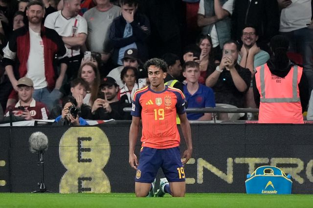 Spain goalkeeper David Raya celebrates his goal to make it   0-1 during the UEFA Nations League match England vs Spain at Wembley Stadium, London, United Kingdom on 26 September 2026

(Photo by Maynard Manyowa/News Images)
