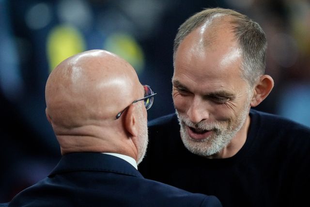 Thomas Tuchel manager of England embraces Luis de la Fuente manager of Spain  during the UEFA Nations League match England vs Spain at Wembley Stadium, London, United Kingdom on 26 September 2026

(Photo by Maynard Manyowa/News Images)