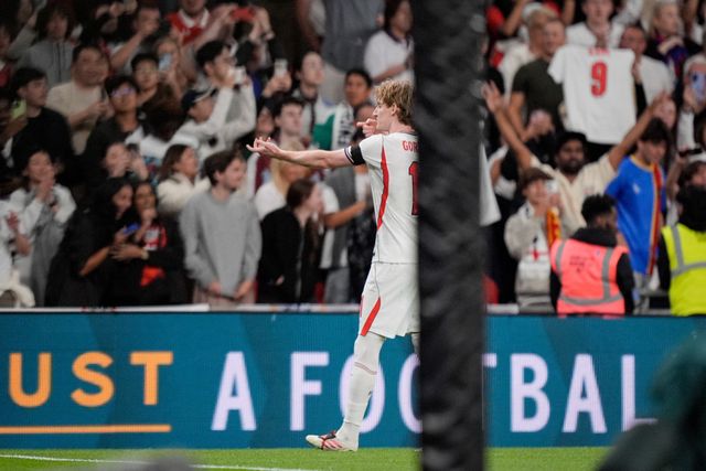 Anthony Gordon of England celebrates his goal to make it  1-1 during the UEFA Nations League match England vs Spain at Wembley Stadium, London, United Kingdom on 26 September 2026

(Photo by Maynard Manyowa/News Images)