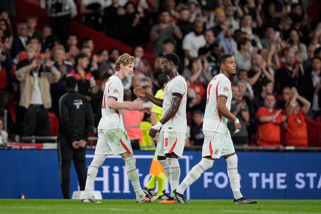Anthony Gordon of England celebrates his goal to make it  1-1 during the UEFA Nations League match England vs Spain at Wembley Stadium, London, United Kingdom on 26 September 2026

(Photo by Maynard Manyowa/News Images)