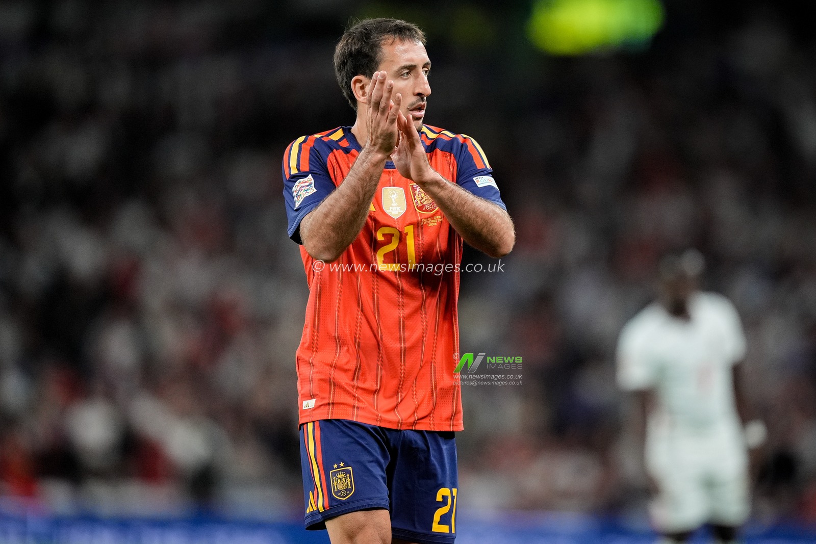 Spain goalkeeper Unai Simón celebrates his goal to make it   2-3 during the UEFA Nations League match England vs Spain at Wembley Stadium, London, United Kingdom on 26 September 2026

(Photo by Maynard Manyowa/News Images)