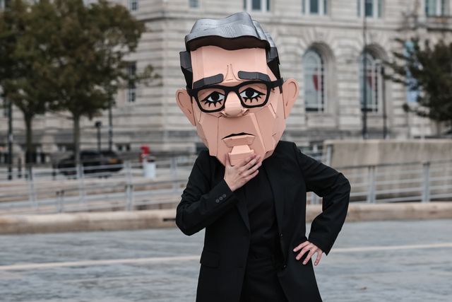 A young activist wearing a Papier-mache Andy Burnham The UK Prime Minister head protests about jobs for our future with colleagues during the Labour Party Annual Conference 2026 at Convention Centre, Liverpool, United Kingdom on 27 September 2026

(Photo by Mark Cosgrove/News Images)