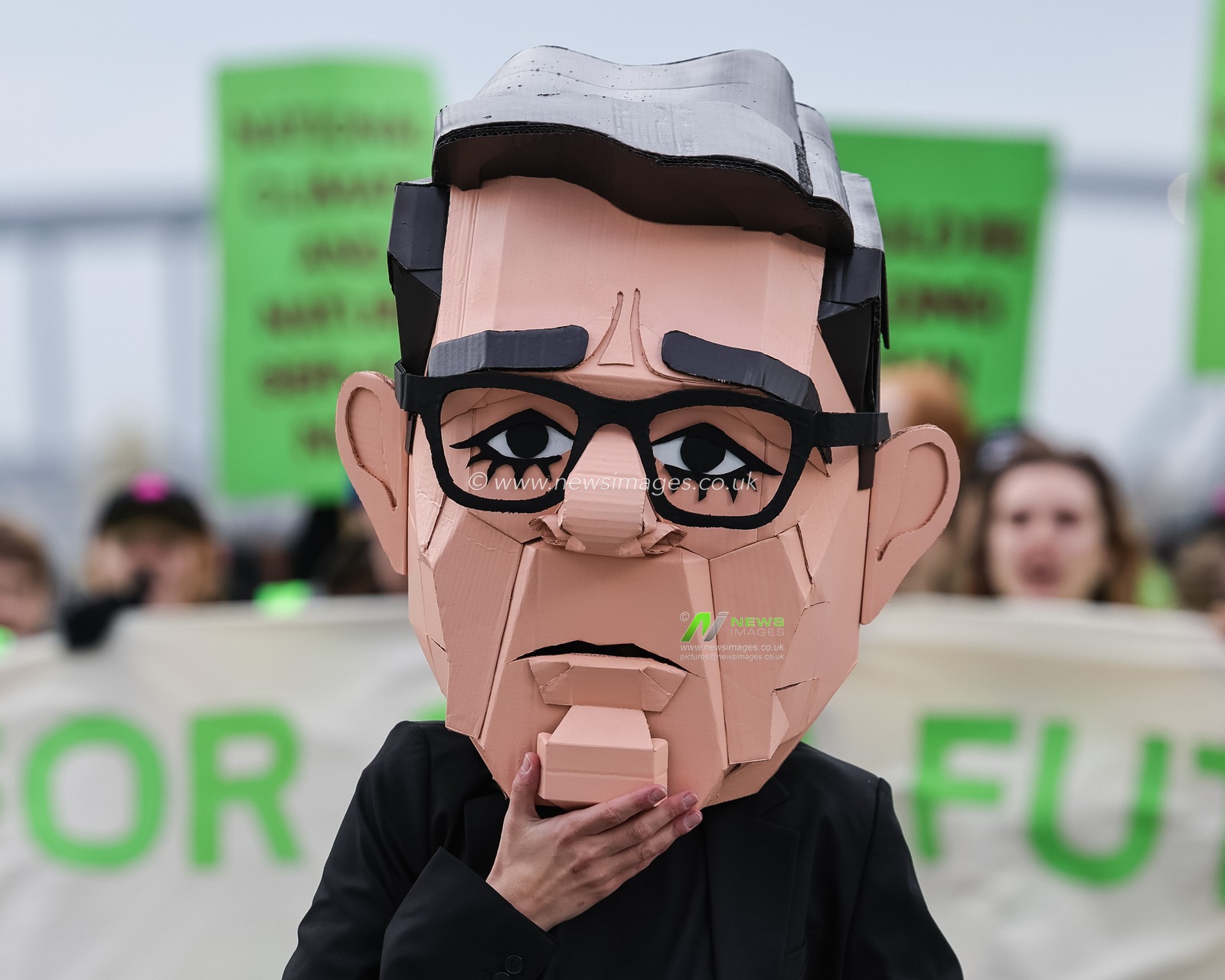 A young activist wearing a Papier-mache Andy Burnham The UK Prime Minister head protests about jobs for our future with colleagues during the Labour Party Annual Conference 2026 at Convention Centre, Liverpool, United Kingdom on 27 September 2026

(Photo by Mark Cosgrove/News Images)
