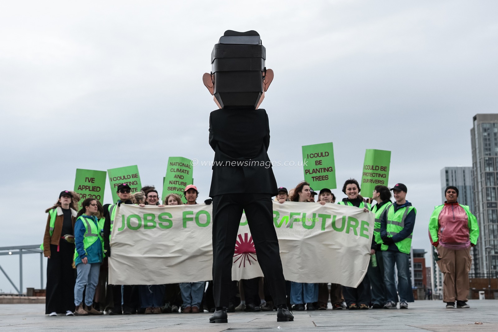 A young activist wearing a Papier-mache Andy Burnham The UK Prime Minister head protests about jobs for our future with colleagues during the Labour Party Annual Conference 2026 at Convention Centre, Liverpool, United Kingdom on 27 September 2026

(Photo by Mark Cosgrove/News Images)