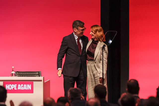 Prime Minister of the United Kingdom Andy Burnham embraces First Secretary of State, Chancellor of the Duchy of Lancaster and Minister for the Cabinet Office Louise Haigh MP after her speach during the Labour Party Annual Conference 2026 at Convention Centre, Liverpool, United Kingdom on 27 September 2026

(Photo by Mark Cosgrove/News Images)