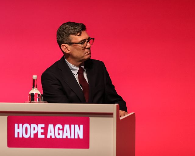 Prime Minister of the United Kingdom Andy Burnham looks on as First Secretary of State, Chancellor of the Duchy of Lancaster and Minister for the Cabinet Office Louise Haigh MP speaks during the Labour Party Annual Conference 2026 at Convention Centre, Liverpool, United Kingdom on 27 September 2026

(Photo by Mark Cosgrove/News Images)