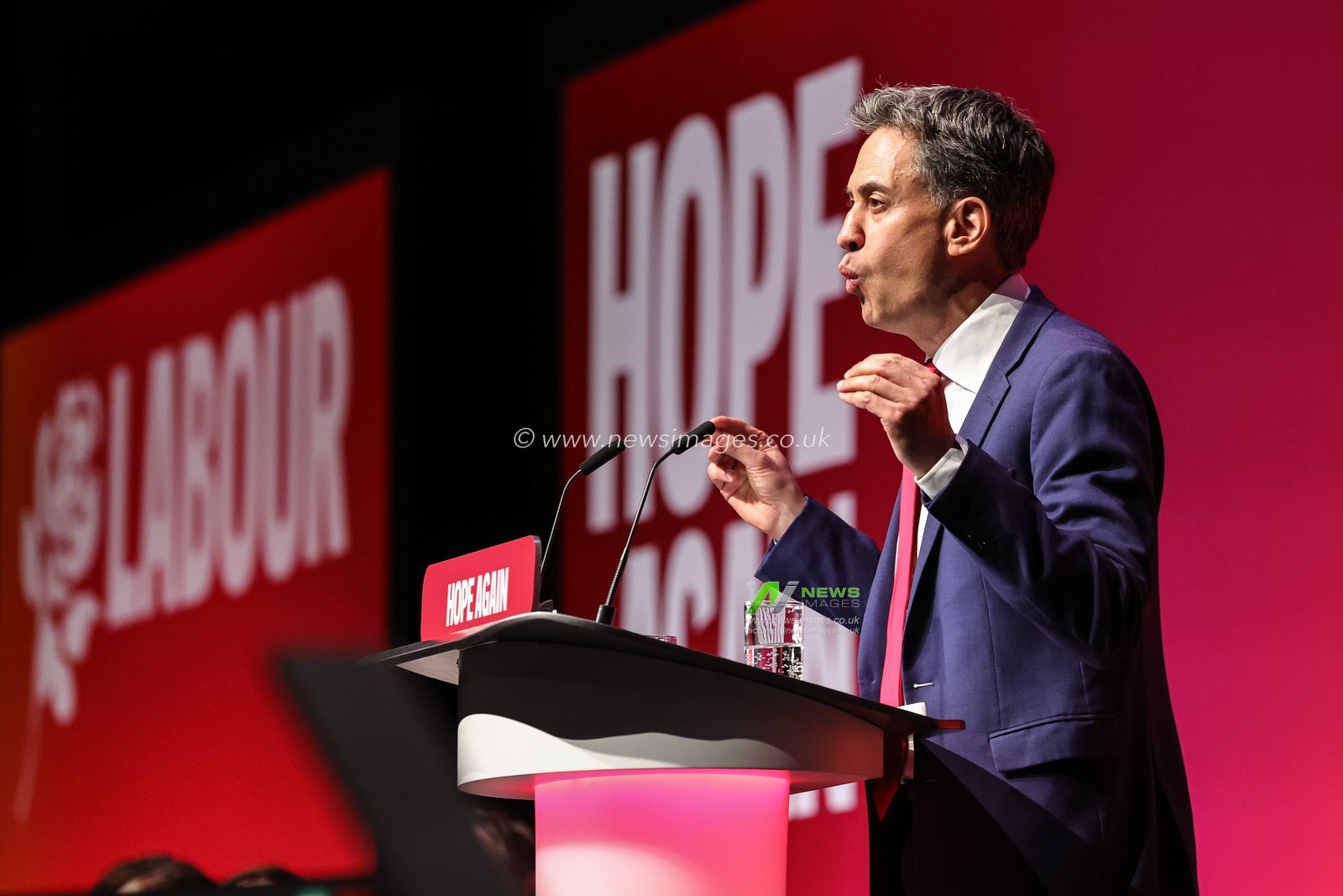 Secretary of State for Foreign, Commonwealth and Development Affairs Ed Miliband MP speaks during the Labour Party Annual Conference Day Two at Convention Centre, Liverpool, United Kingdom on 28 September 2026

(Photo by Mark Cosgrove/News Images)