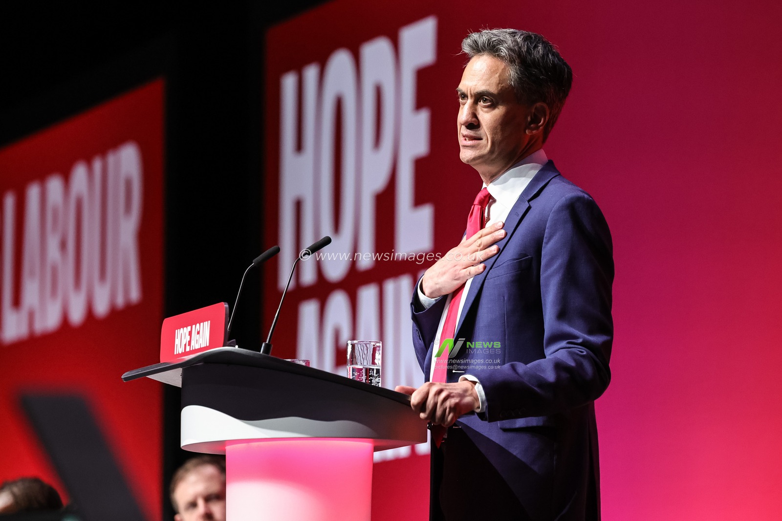 Secretary of State for Foreign, Commonwealth and Development Affairs Ed Miliband MP speaks during the Labour Party Annual Conference Day Two at Convention Centre, Liverpool, United Kingdom on 28 September 2026

(Photo by Mark Cosgrove/News Images)