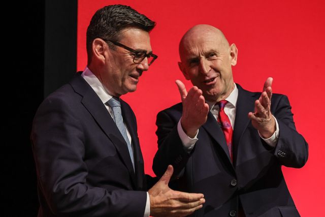 Prime Minister of the United Kingdom Andy Burnham applauds Chancellor of the Exchequer John Healey MP after his speech during the Labour Party Annual Conference Day Two at Convention Centre, Liverpool, United Kingdom on 28 September 2026

(Photo by Mark Cosgrove/News Images)
