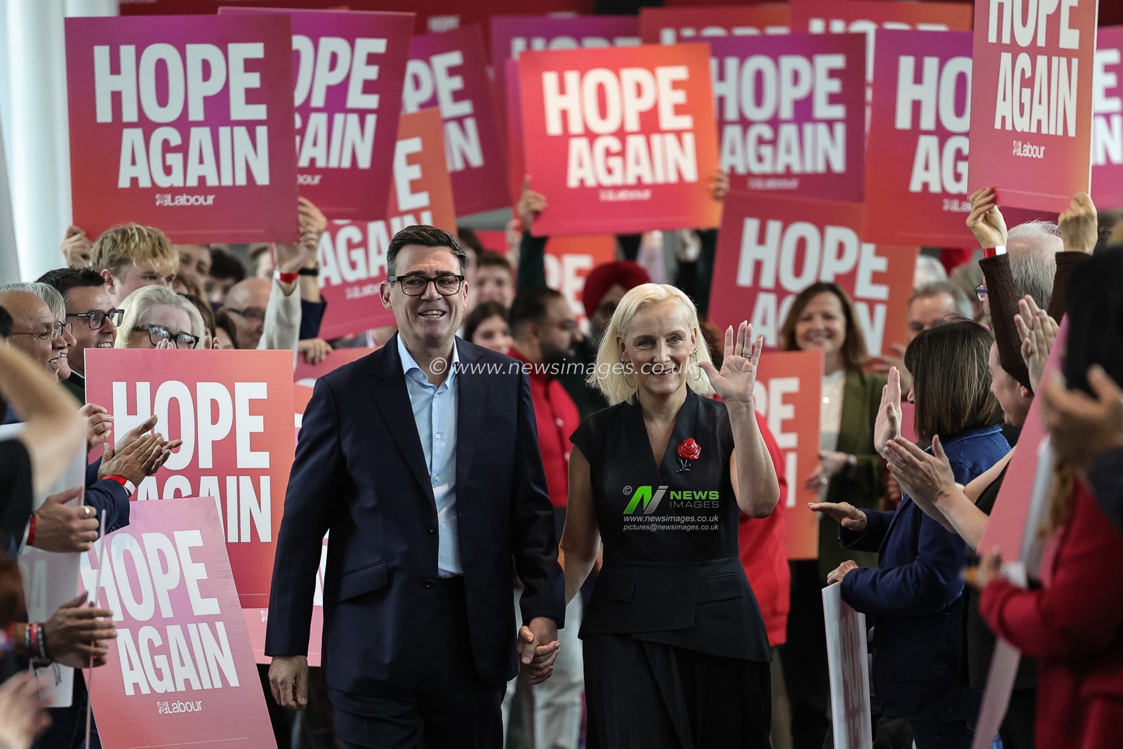 Andy Burnham MP, Prime Minister of the United Kingdom and his wife Marie-France van Heel
 Walks over the bridge of Hope Again during theLabour Party Annual Conference Day Three at Convention Centre, Liverpool, United Kingdom on 29 September 2026

(Photo by Mark Cosgrove/News Images)