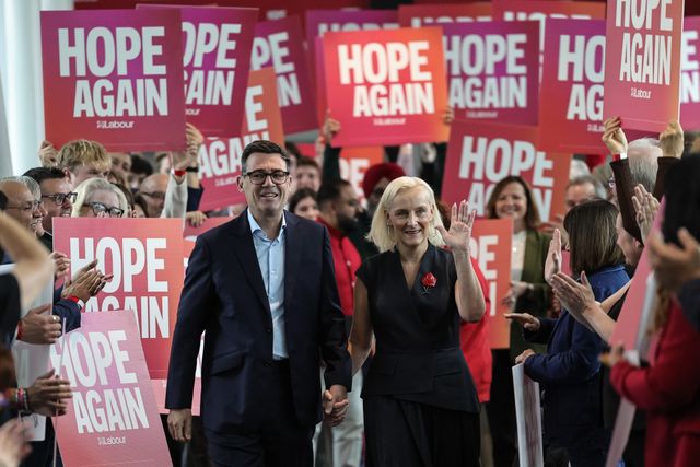 Andy Burnham MP, Prime Minister of the United Kingdom and his wife Marie-France van Heel
 Walks over the bridge of Hope Again during theLabour Party Annual Conference Day Three at Convention Centre, Liverpool, United Kingdom on 29 September 2026

(Photo by Mark Cosgrove/News Images)