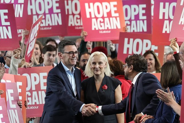 Andy Burnham MP, Prime Minister of the United Kingdom and his wife Marie-France van Heel
 Walks over the bridge of Hope Again during the Labour Party Annual Conference Day Three at Convention Centre, Liverpool, United Kingdom on 29 September 2026

(Photo by Mark Cosgrove/News Images)