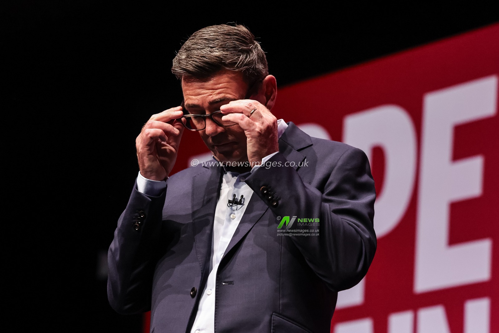 Andy Burnham MP, Prime Minister of the United Kingdom takes his glasses off  during the Labour Party Annual Conference Day Three at Convention Centre, Liverpool, United Kingdom on 29 September 2026

(Photo by Mark Cosgrove/News Images)