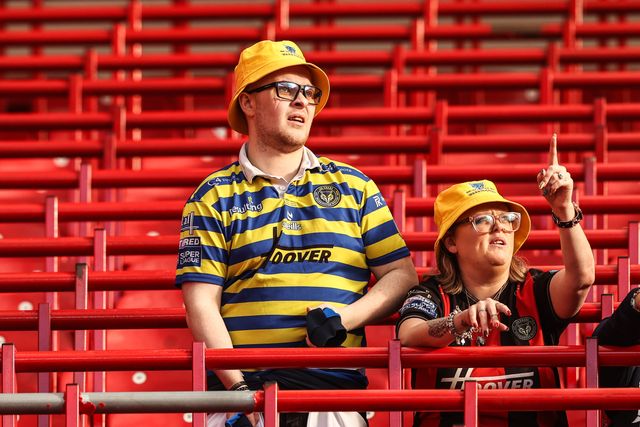 Warrington Wolves fans arrive ahead of the Betfred Super League Grand Final match Warrington Wolves vs Wakefield Trinity at Old Trafford, Manchester, United Kingdom on 03 October 2026

(Photo by Alfie Cosgrove/News Images)