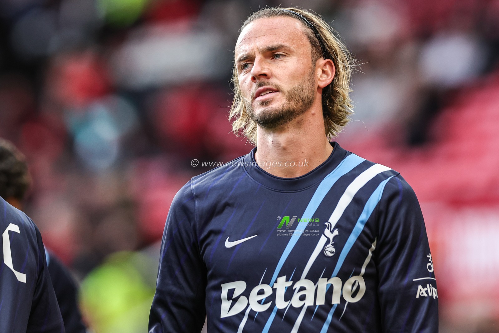 James Maddison of Tottenham Hotspur in the pregame warmup session during the Premier League match Manchester United vs Tottenham Hotspur at Old Trafford, Manchester, United Kingdom on 10 October 2026

(Photo by Mark Cosgrove/News Images)