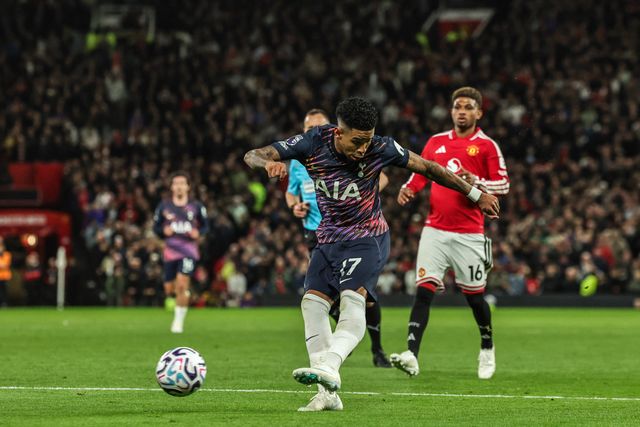 Savio of Tottenham Hotspur takes a shot on goal during the Premier League match Manchester United vs Tottenham Hotspur at Old Trafford, Manchester, United Kingdom on 10 October 2026

(Photo by Mark Cosgrove/News Images)