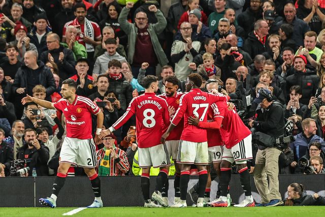 Bryan Mbeumo of Manchester United celebrates his goal to make it 1-0 during the Premier League match Manchester United vs Tottenham Hotspur at Old Trafford, Manchester, United Kingdom on 10 October 2026

(Photo by Mark Cosgrove/News Images)