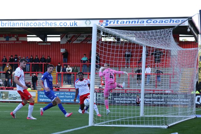 Wanya Marcal-Madivadua of Stevenage scores to make it 1-0 during the Sky Bet League One match Stevenage vs Wigan Athletic at Lamex Stadium, Stevenage, United Kingdom on 10 October 2026

(Photo by Harvey Murphy/News Images)