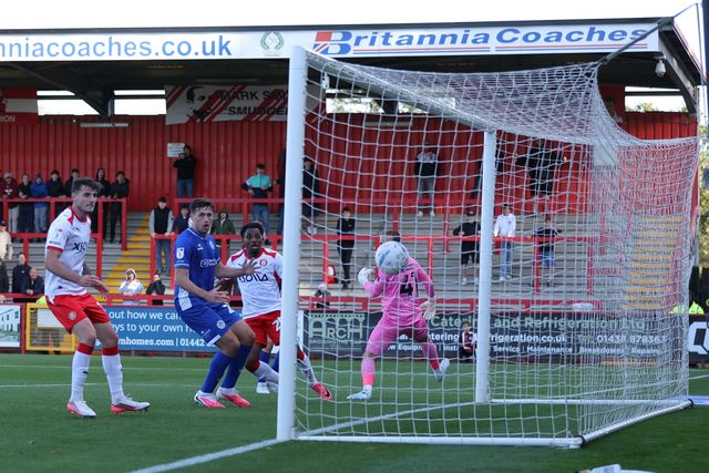 Wanya Marcal-Madivadua of Stevenage scores to make it 1-0 during the Sky Bet League One match Stevenage vs Wigan Athletic at Lamex Stadium, Stevenage, United Kingdom on 10 October 2026

(Photo by Harvey Murphy/News Images)