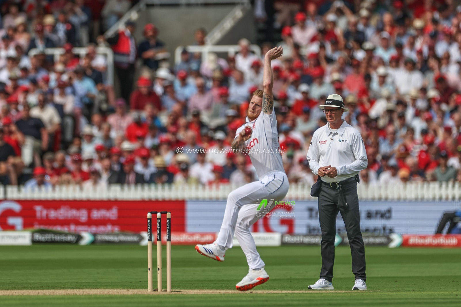 Ben Stokes of England delivers the ball during the Rothesay Test Match Day Two England v West Indies at Lords, London, United Kingdom, 11th July 2024

(Photo by Mark Cosgrove/News Images)