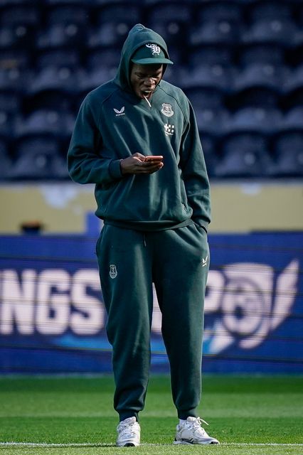 Thierno Barry of Everton inspects the pitch prior to kick off during the Premier League match Hull City vs Everton at MKM Stadium, Hull, United Kingdom on 11 October 2026

(Photo by Maynard Manyowa/News Images)