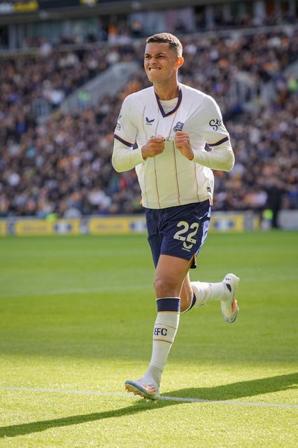 Brennan Johnson of Everton celebrates his disallowed goal to make it  0-0 during the Premier League match Hull City vs Everton at MKM Stadium, Hull, United Kingdom on 11 October 2026

(Photo by Maynard Manyowa/News Images)