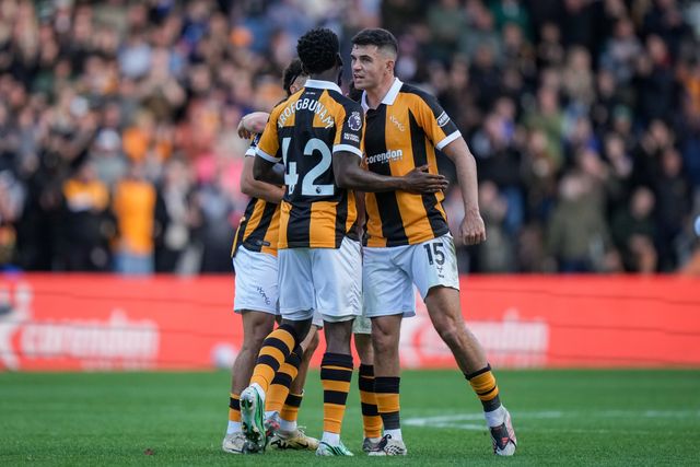 Mohamed Belloumi of Hull City celebrates his goal to make it  2-2 during the Premier League match Hull City vs Everton at MKM Stadium, Hull, United Kingdom on 11 October 2026

(Photo by Maynard Manyowa/News Images)