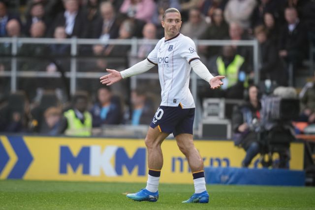 Jack Grealish of Everton reacts after a missed chance on goal  during the Premier League match Hull City vs Everton at MKM Stadium, Hull, United Kingdom on 11 October 2026

(Photo by Maynard Manyowa/News Images)