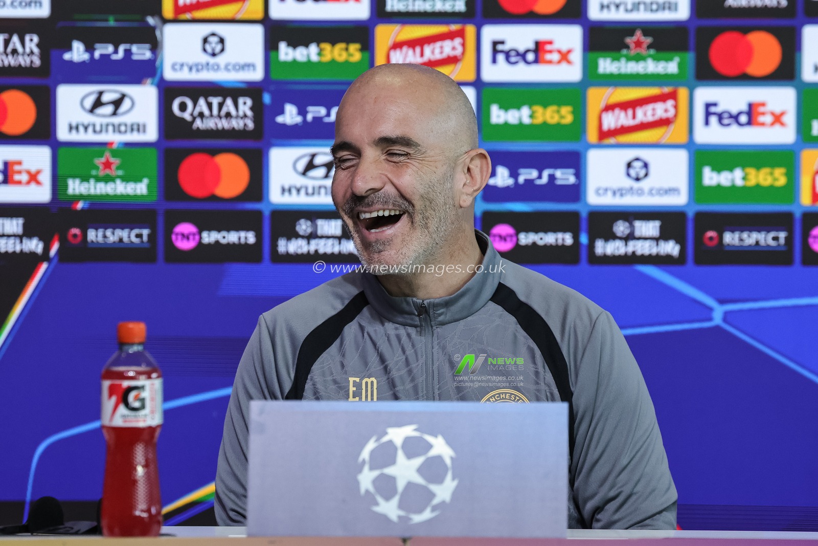 Enzo Maresca manager of Manchester City speaks during the UEFA Champions League press conference and open training Matchday 2 of 8 Manchester City vs Paris Saint-Germain at City Football Academy, Manchester, United Kingdom on 13 October 2026

(Photo by Mark Cosgrove/News Images)