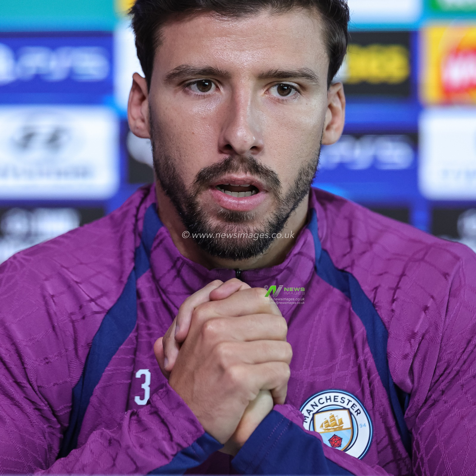 Manchester City captain Ruben Dias speaks during the UEFA Champions League press conference and open training Matchday 2 of 8 Manchester City vs Paris Saint-Germain at City Football Academy, Manchester, United Kingdom on 13 October 2026

(Photo by Mark Cosgrove/News Images)