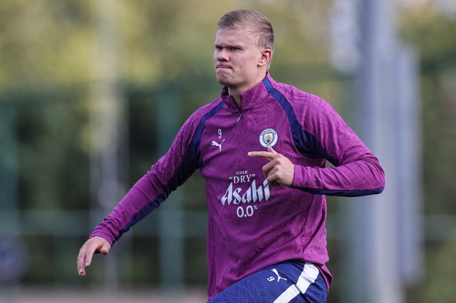 Erling Haaland of Manchester City in the training session during the UEFA Champions League press conference and open training Matchday 2 of 8 Manchester City vs Paris Saint-Germain at City Football Academy, Manchester, United Kingdom on 13 October 2026

(Photo by Mark Cosgrove/News Images)