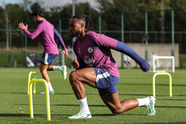 Antoine Semenyo of Manchester City in the training session during the UEFA Champions League press conference and open training Matchday 2 of 8 Manchester City vs Paris Saint-Germain at City Football Academy, Manchester, United Kingdom on 13 October 2026

(Photo by Mark Cosgrove/News Images)