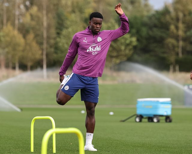 Marc Guehi of Manchester City in the training session during the UEFA Champions League press conference and open training Matchday 2 of 8 Manchester City vs Paris Saint-Germain at City Football Academy, Manchester, United Kingdom on 13 October 2026

(Photo by Mark Cosgrove/News Images)