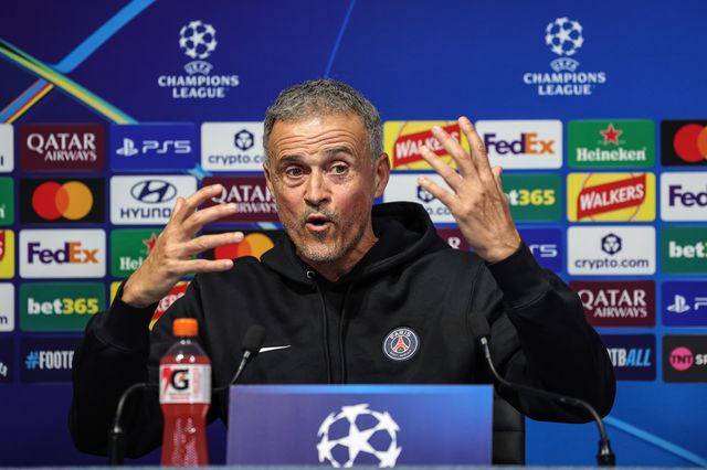Luis Enrique manager of Paris Saint-Germain speaks during the UEFA Champions League press conference and open training Matchday 2 of 8 Manchester City vs Paris Saint-Germain at City Football Academy, Manchester, United Kingdom on 13 October 2026

(Photo by Mark Cosgrove/News Images)
